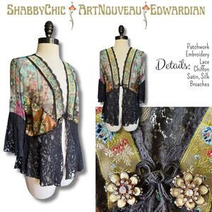 Vintage Shabby Chic Kimono Top Jacket Edwardian Patchwork Silk Gypsy Artsy Lace